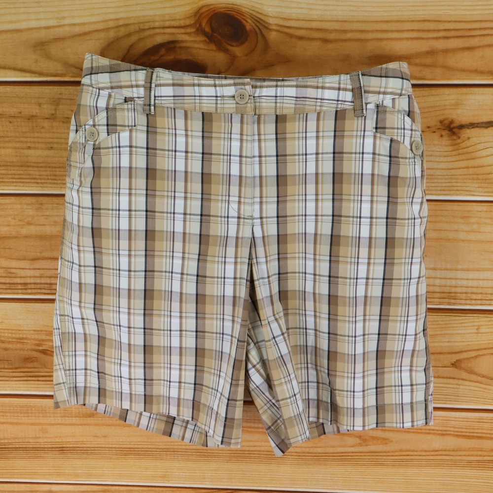 JMS Just My Size Shorts Womens Size 18W Brown Plaid Chinos Pockets Stretch Waist